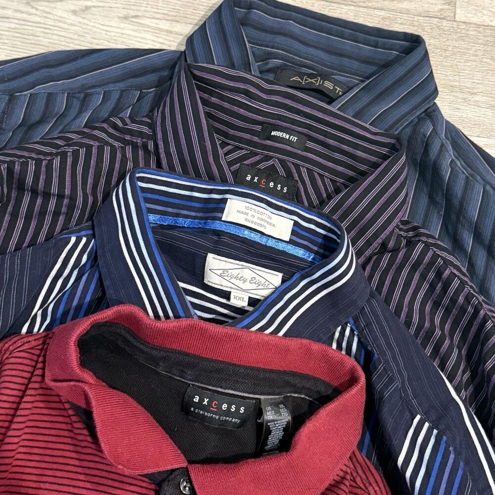 Lot Of 3 2XL Striped Shirts From Access,Axist, Eighty Eight + XXL Access Polo